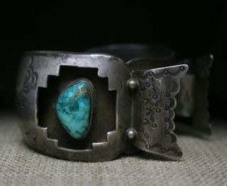Huge Heavy Vintage Native American Navajo Turquoise Sterling Watch Bracelet 136g