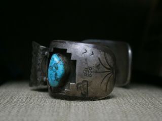 Huge Heavy Vintage Native American Navajo Turquoise Sterling Watch Bracelet 136g 4