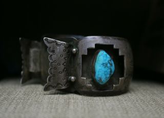 Huge Heavy Vintage Native American Navajo Turquoise Sterling Watch Bracelet 136g 5