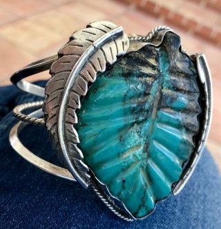 Stunning Vintage Navajo Sterling Large Turquoise Cuff Bracelet