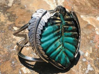 Stunning Vintage Navajo Sterling Large Turquoise Cuff Bracelet 2
