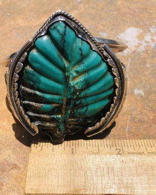 Stunning Vintage Navajo Sterling Large Turquoise Cuff Bracelet 5