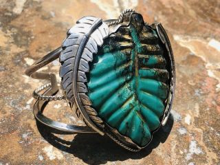 Stunning Vintage Navajo Sterling Large Turquoise Cuff Bracelet 8