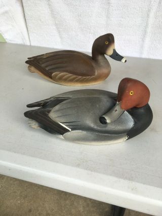 Wooden Red Head Ducks Painted By Lem Ward