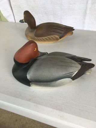 Wooden Red Head Ducks Painted By Lem Ward 3