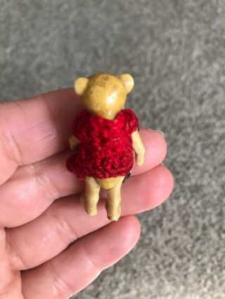 ANTIQUE ALL BISQUE TEDDY BEAR GIRL HERTWIG GIRL Red Dress German MINIATURE 1.  5” 10
