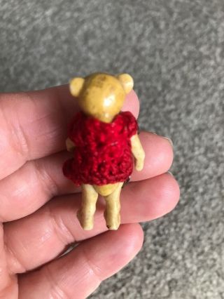 ANTIQUE ALL BISQUE TEDDY BEAR GIRL HERTWIG GIRL Red Dress German MINIATURE 1.  5” 9