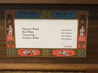 Vintage Reuge Sainte Croix Music Box Switzerland 4 songs 4/50 Joh.  Strauss 2