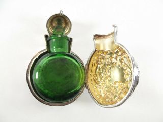 EDWARDIAN SILVER CASED GREEN GLASS SCENT BOTTLE / BIRMINGHAM 1906 REF 306/1 4