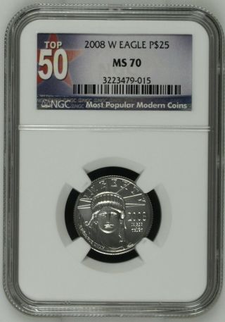 2008 - W P$25 Burnished Platinum American Eagle Ms70 Very Rare Top50 Low Pop