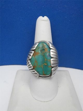 Vintage Navajo Steve Yellowhorse Pilot Mountain Turquoise Sterling Ring - Size 9