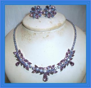 Sherman ALEXANDRITE & LILAC - 3 SECTION RIGID CLUSTER STYLE NECKLACE SET NR 2