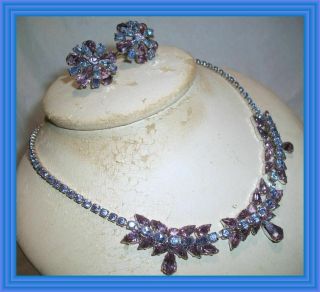 Sherman ALEXANDRITE & LILAC - 3 SECTION RIGID CLUSTER STYLE NECKLACE SET NR 3