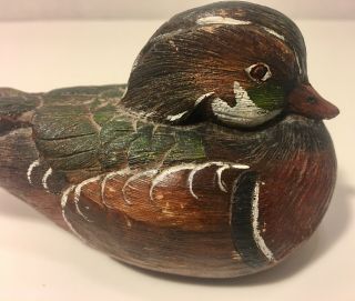 Vintage Hand Carved Painted Wood Duck 5 Inch.