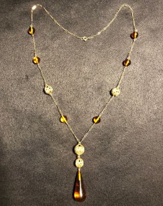 14k Solid Gold Antique Baltic Amber Necklace