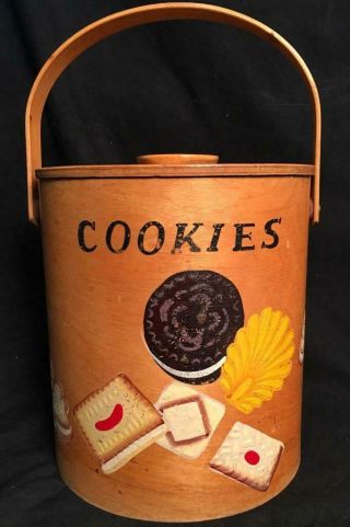 Vintage Standard Specialty Finest Japan Wood Decorated Cookie Jar Hand Painted