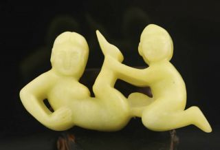 Chinese Old Natural Jade Hand - Carved Statue 3.  4 Inch