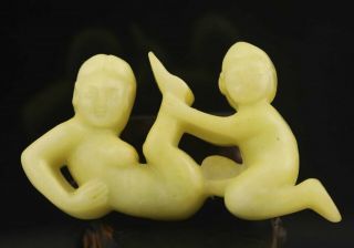 Chinese old natural jade hand - carved statue 3.  4 inch 3