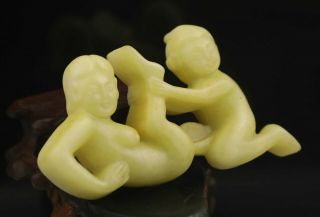 Chinese old natural jade hand - carved statue 3.  4 inch 4