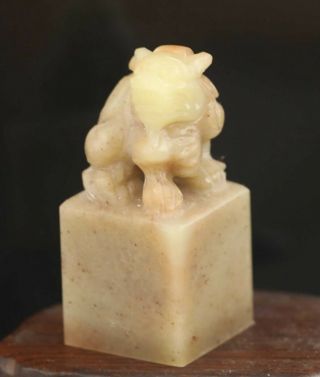Chinese Natural Shoushan Jade Hand - Carved Statue Dragon Seal 1.  8 Inch