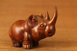 boxwood hand carved japanese rhinoceros statue netsuke 2