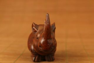 boxwood hand carved japanese rhinoceros statue netsuke 3