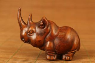 boxwood hand carved japanese rhinoceros statue netsuke 4