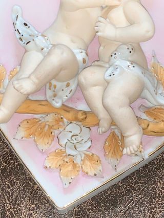 ANTIQUE PORCELAIN PUTTI RELIEF WALL PLAQUES,  2 CROSSED ARROWS MARK MADE IN JAPAN 4