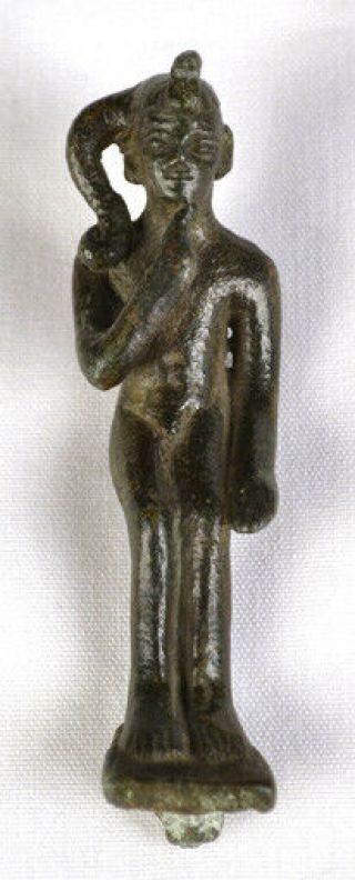 Ancient Egyptian Harpocrates 26th Dynasty Princes Lock Urais - Celura Figure