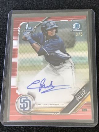 Esteury Ruiz 2019 Bowman Chrome Red 1st Auto Rc 3/5 Autograph Padres Rookie Rare