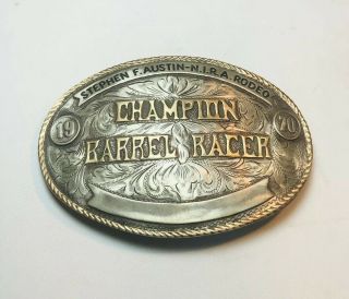 Nelson Silvia 1970 Stephen F.  Austin Rodeo Sterling Silver 10k Gold Buckle