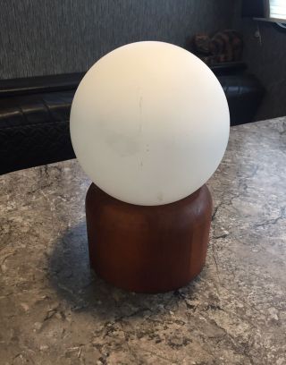 Vintage Mid - Century Modern Lamp Teak Ball Frosted White Laurel Danish Era
