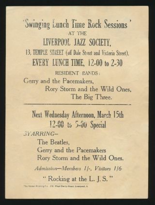 Beatles Incredibly Rare March 1961 Uk Beatles Handbill Liverpool Jazz Society