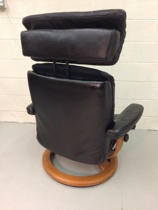 Ekornes Vintage Stressless Black Leather Recliner & Ottoman Wood base Large 8