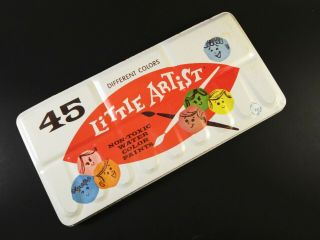 Vintage Little Artist 45 Water Colors Tin Set Avalon Industries For Kids 50 