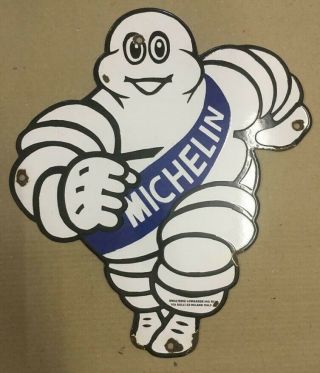 Vintage " Michelin " Tire Porcelain Enamel Sign 16 " X14 "
