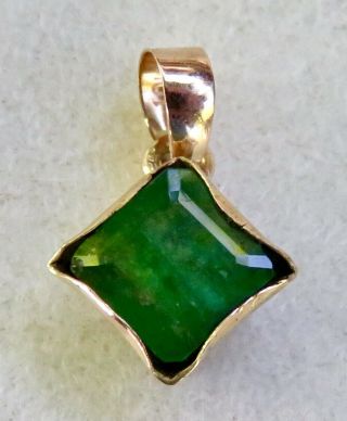 Antique Victorian 2.  0 Ct.  Square Cut Natural Emerald Solitaire 14k Gold Pendant