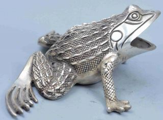 Collectable Souvenir Old Handwork Miao Silver Carve Big Mouth Frog Royal Statue 3