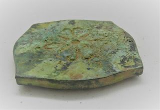 UNUSUAL ANCIENT ROMAN OR GREEK BRONZE TOKEN WITH FLORAL DEPICTION 2