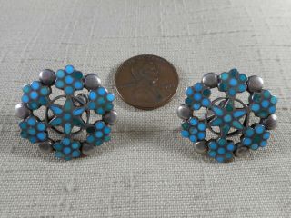 Old Zuni Turquoise Channel Inlay Cluster Earrings Possibly Dishta