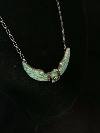 Vintage Sterling Silver And Turquoise Eagle Pendant Necklace Navajo H Spencer