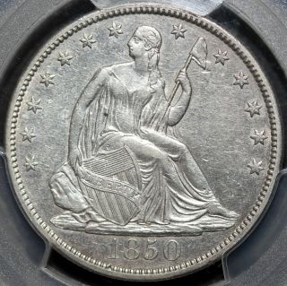 1850 Seated Liberty Half Dollar Pcgs Au53 Rare This White