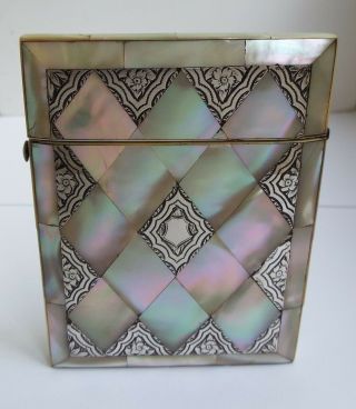 Rare English Antique Solid Silver & Mother Of Pearl Calling Card Case