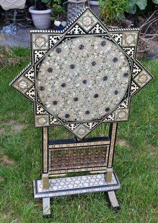 Gorgeous Antique Vintage Tilt - Top Table With Inlaid Mother Of Pearl Stars Top