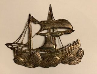 Antique Sterling Silver Galleon Ship With Sails Plaque Stunning Detail French?
