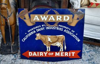 Large Antique Double - Sided Porcelain Dairy Of Merit Trade Sign