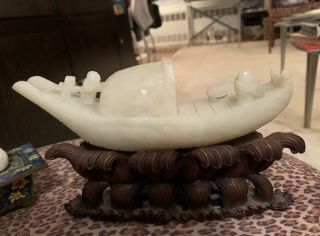 Antique Asian Jade & Cloisonne Objects Collectibles Flowers Boat 2