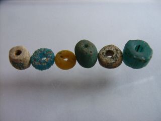 6 Ancient Roman Turquoise,  Yellow Glass Beads Romans Very Rare Top