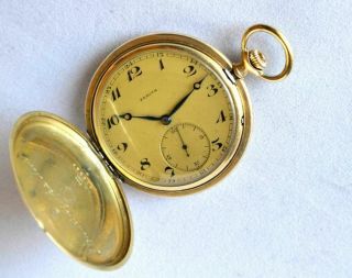 Solid Gold 14k Zenith Hunter Pocket Watch Very Rare Case - Total Weight 74 Gr