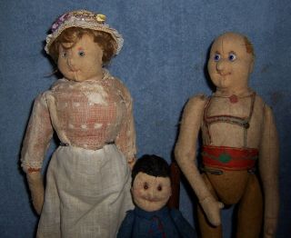 Antique Steiff Felt Cloth Character Doll Family 14 " Mom Dad Child Wonderful Set